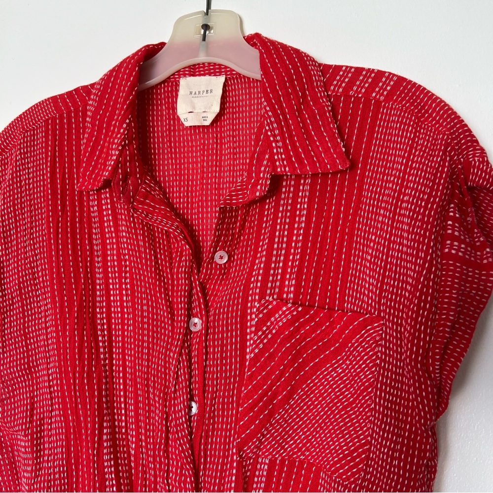 Tie front red button up top